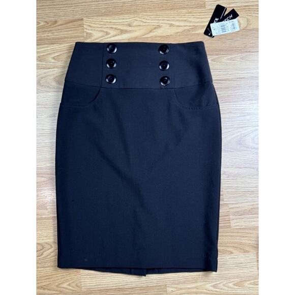 BCX Juniors Size 5 Black Below Knee Length Pencil Skirt Buttons Pockets NEW - Picture 1 of 9